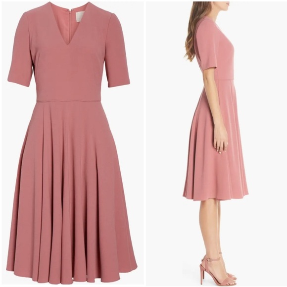 Gal Meets Glam Collection Edith City Crepe Fit & Flare Midi Dress Pink Size 00 - Picture 12 of 13